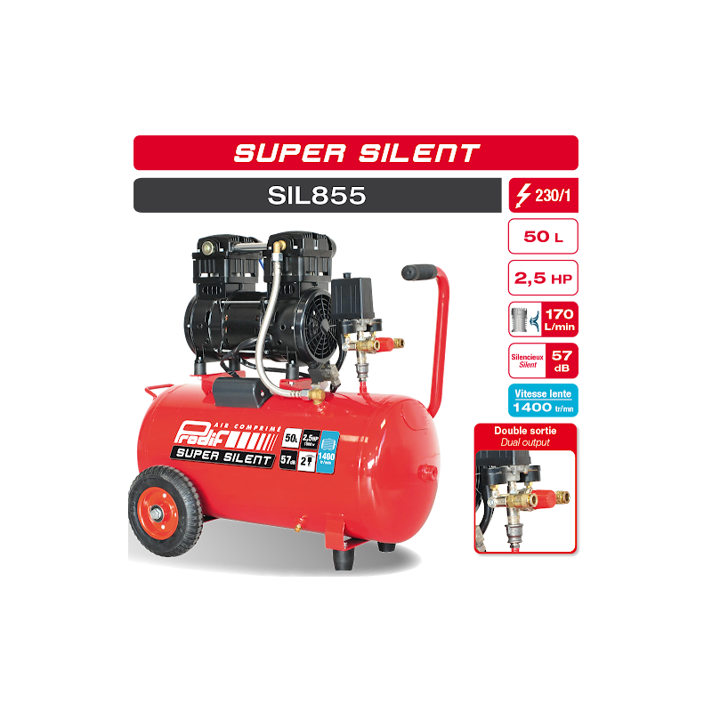 Compresseur silencieux Prodif SIL855 50 L 2,5 CV 9 bar sans huile | Compresseur Direct
